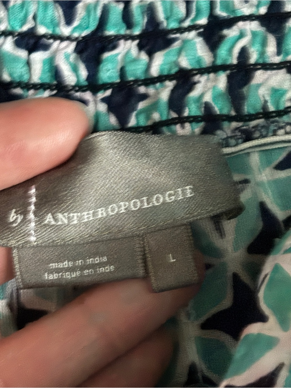 Anthropologie Wide Leg Boho Drawstring Cotton Pants Turquoise White Sz Large - Picture 5 of 13